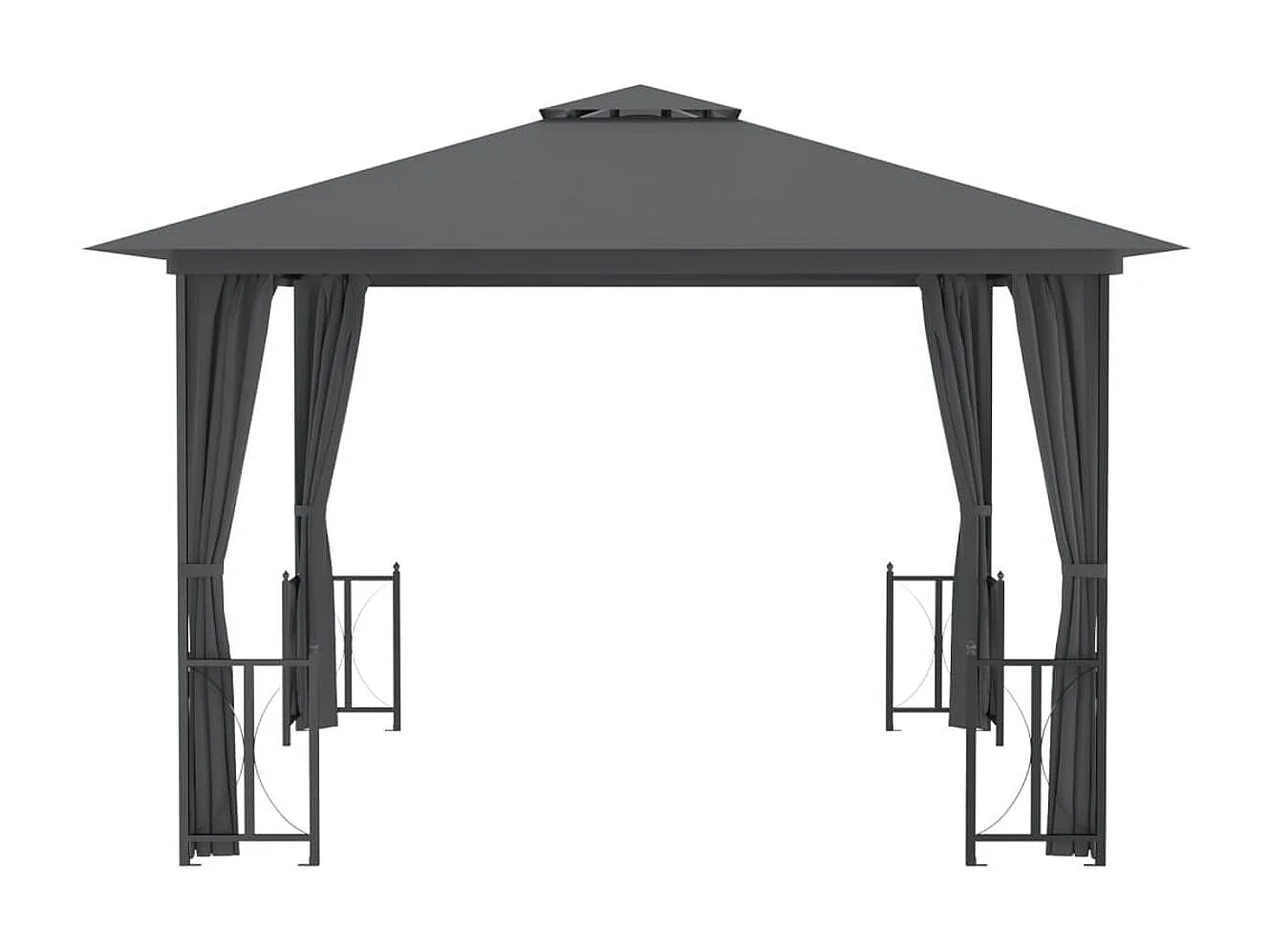 Cenador exterior con paredes y techo doble gris antracita 3x3m