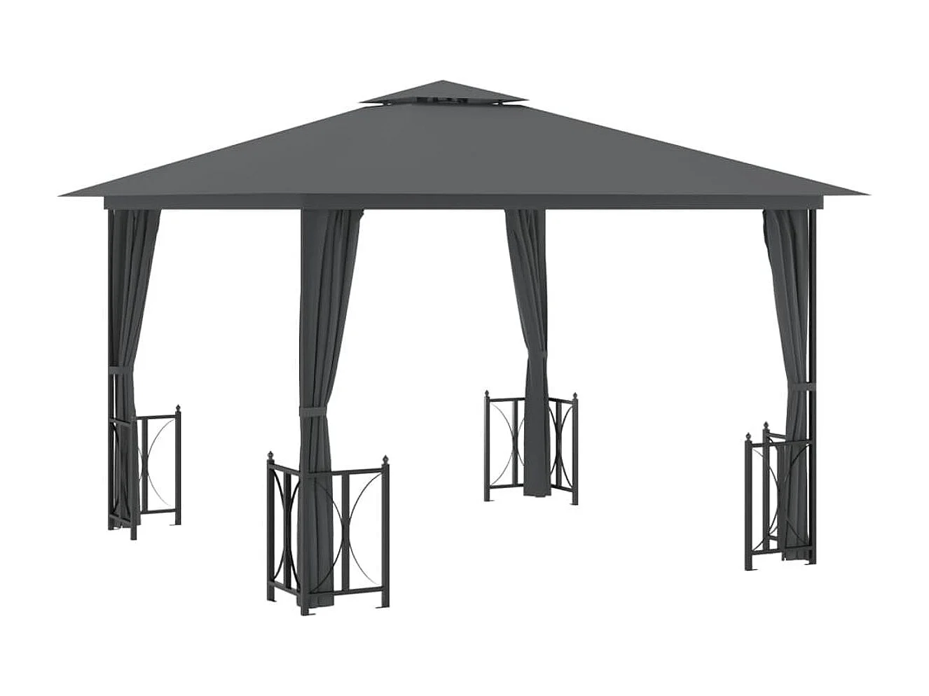 Cenador exterior con paredes y techo doble gris antracita 3x3m