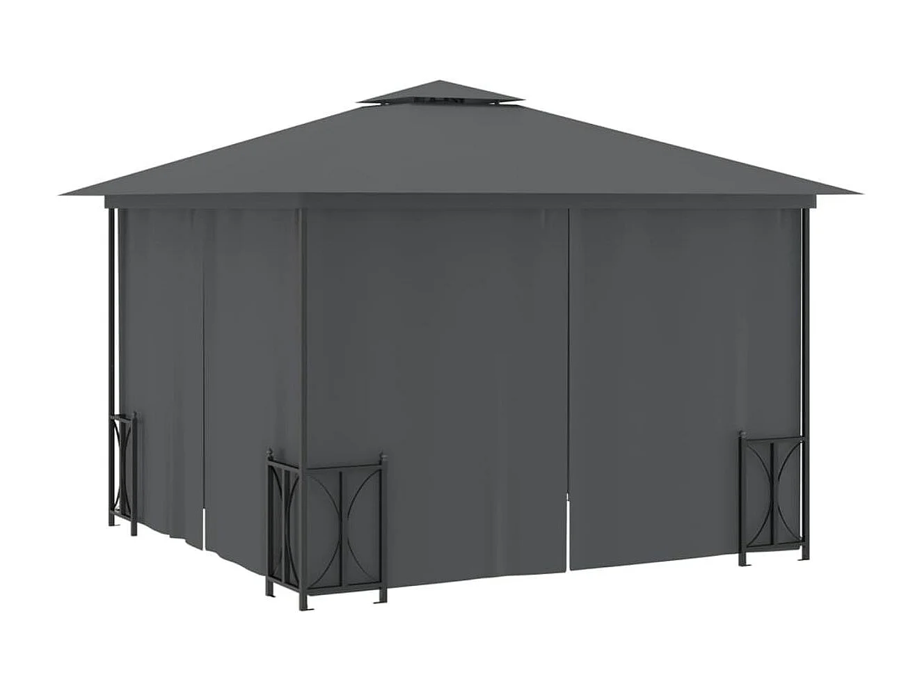 Cenador exterior con paredes y techo doble gris antracita 3x3m