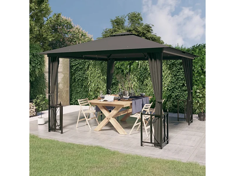 Pavillon mit Seitenwänden & Doppeldach 3x3 m Anthrazit