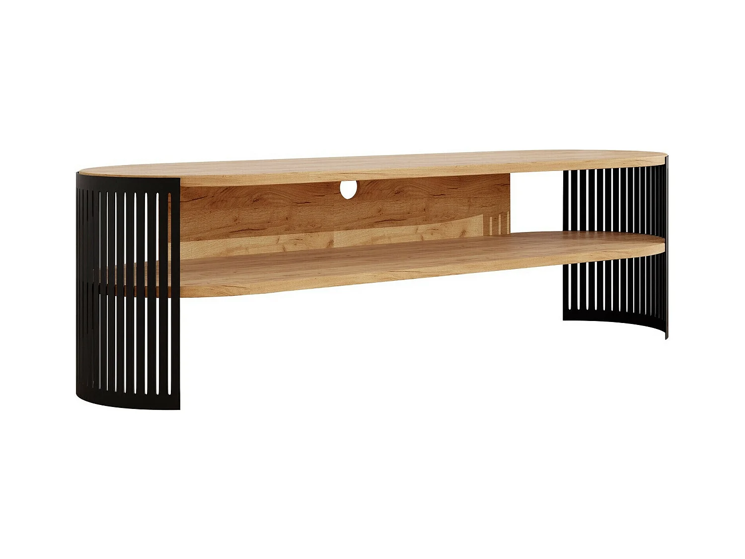 Mobile porta TV Sordore 121, Nero|Quercia dorata artigianale, 140x40x40cm