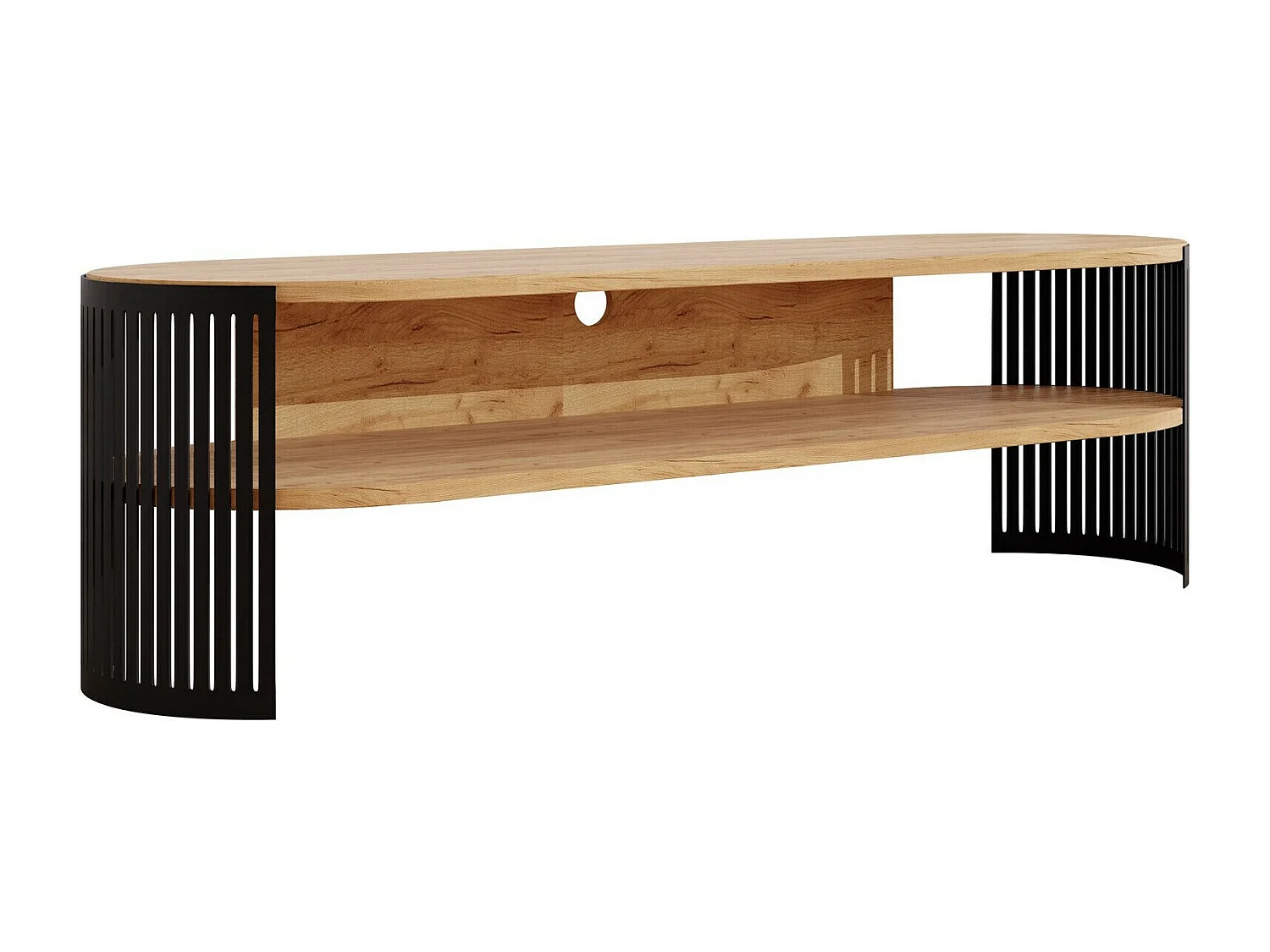 Meuble TV Sordore 121, Chêne doré artisanal|Noir, 140x40x40cm