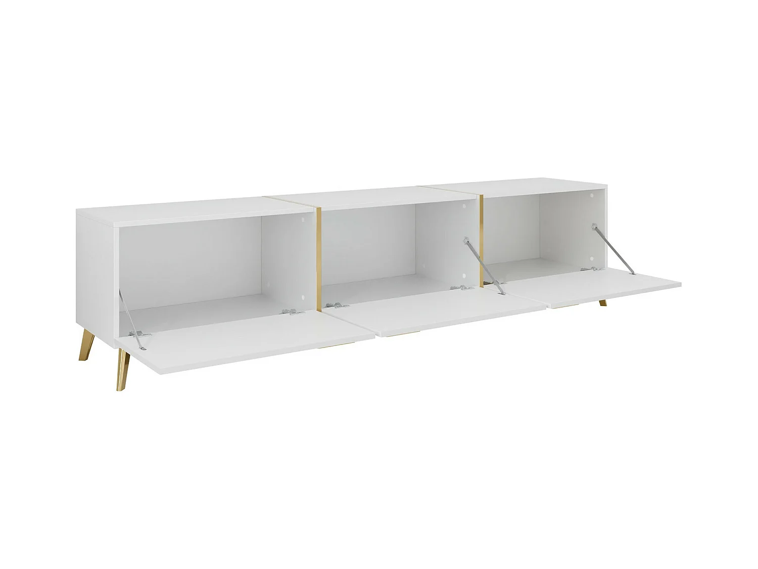 Meuble TV Comfivo Teslomo 110, Blanc|Doré|Blanc brillant, 204x47x38cm