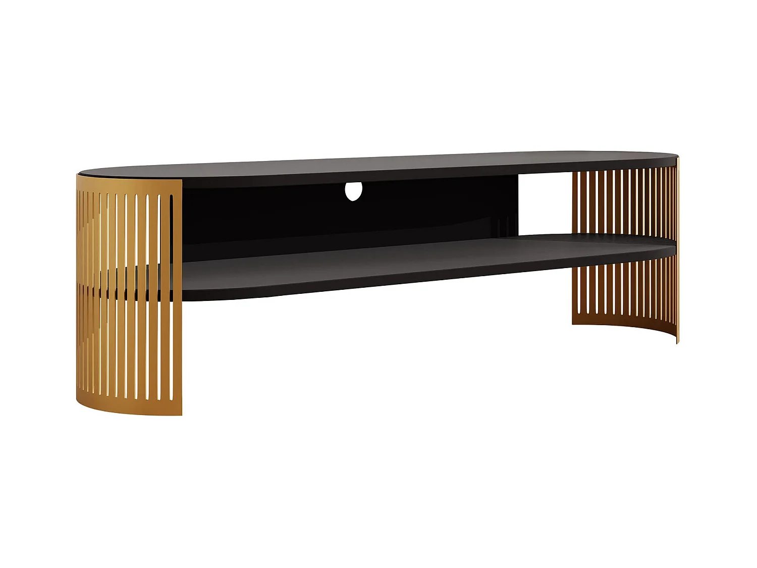 Meuble TV Sordore 122, Noir|Doré, 140x44x40cm