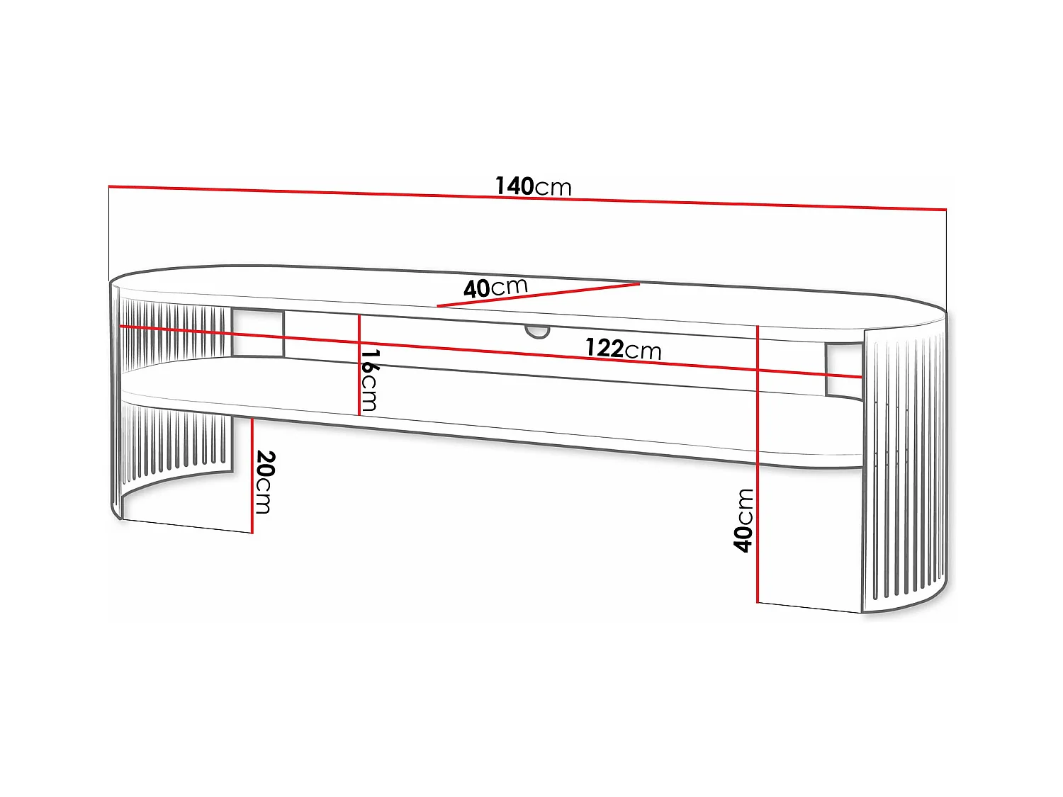 Meuble TV Sordore 122, Noir|Doré, 140x44x40cm