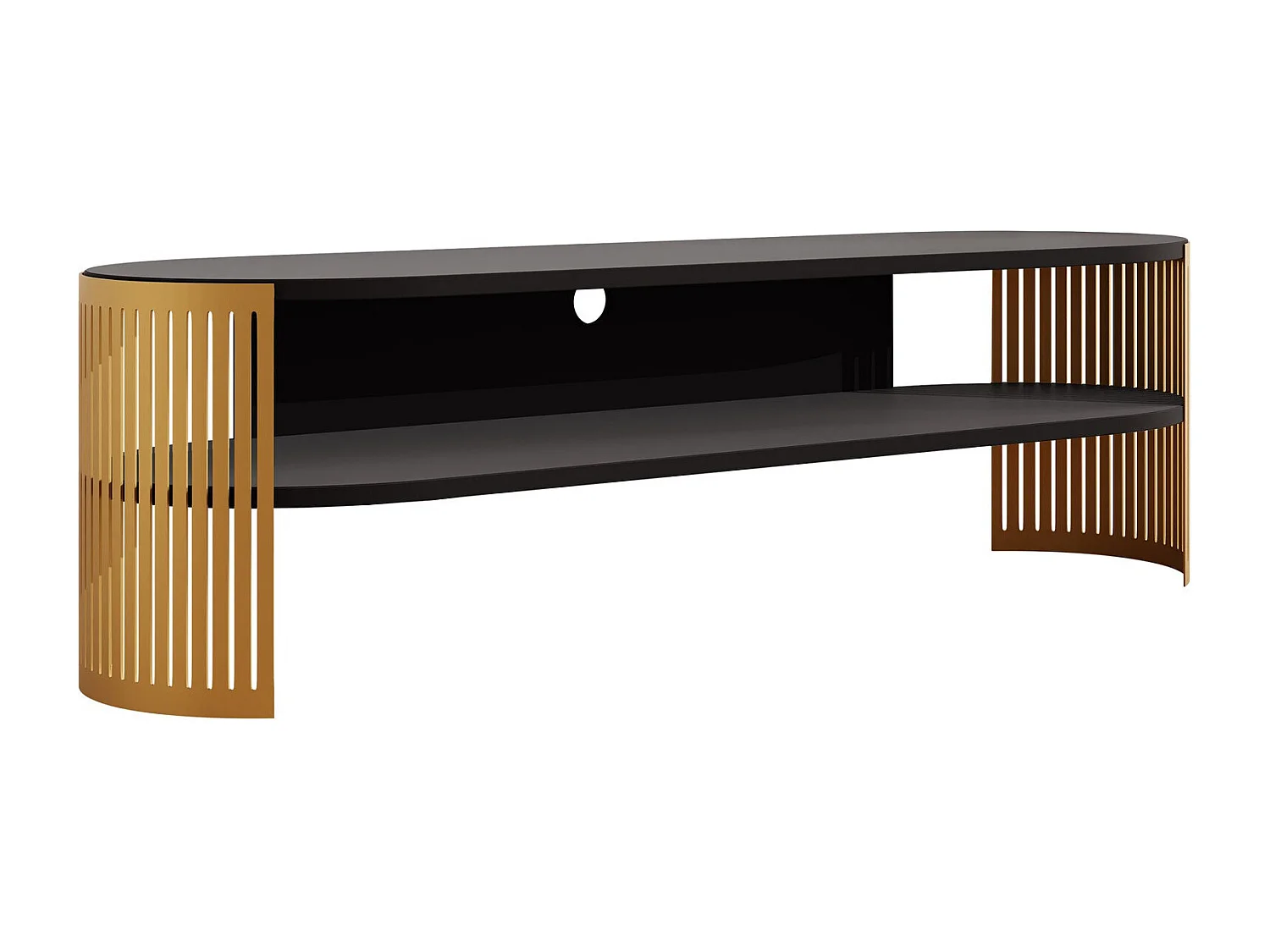 Meuble TV Sordore 122, Doré|Noir, 140x44x40cm