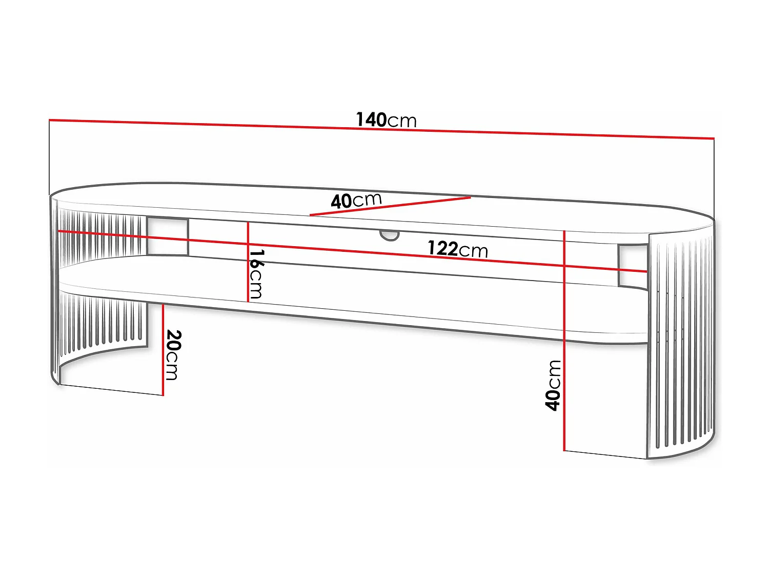Meuble TV Sordore 122, Doré|Noir, 140x44x40cm