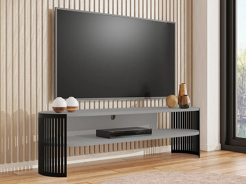 Meuble TV Sordore 121, Graphite|Noir, 140x40x40cm
