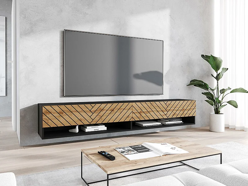 Meuble TV Sarasota 119, Graphite|Chêne wotan, Le nombre de portes: 2, 180x30x33cm