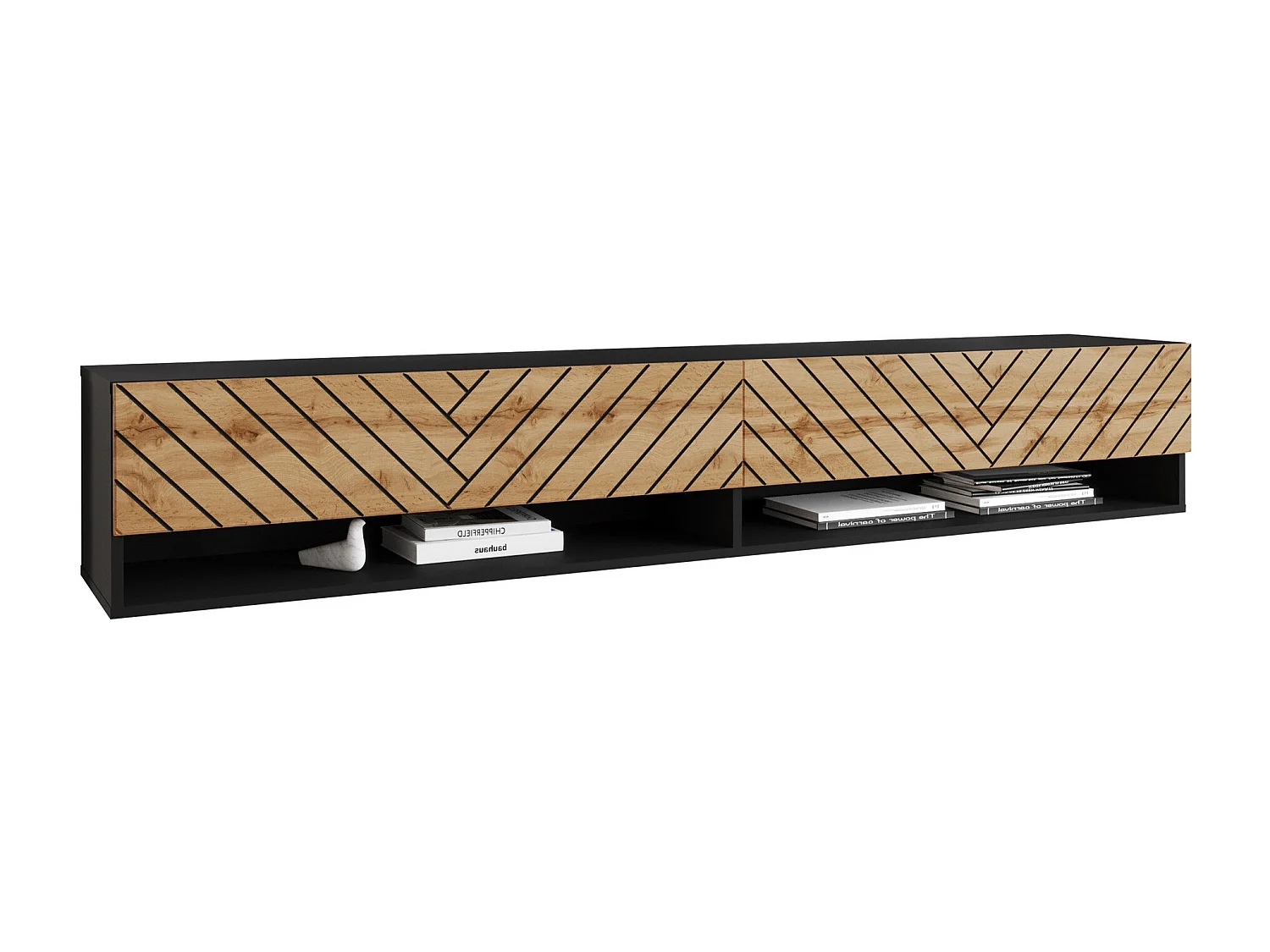 Meuble TV Sarasota 119, Chêne wotan|Graphite, Le nombre de portes: 2, 180x30x33cm