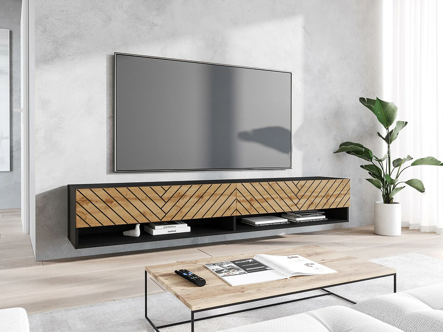 Mobile porta TV Sarasota 119, Grafite|Quercia di Wotan, Il numero di porte: 2.00, 180cm