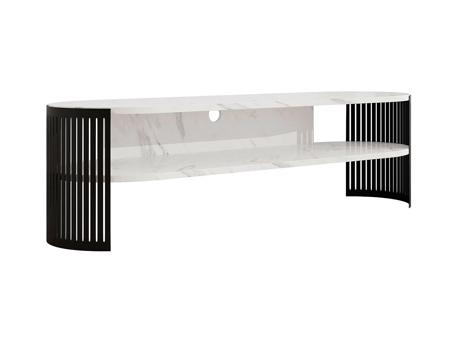 Meuble TV Sordore 121, Blanc|Marbre blanc, 140x40x40cm