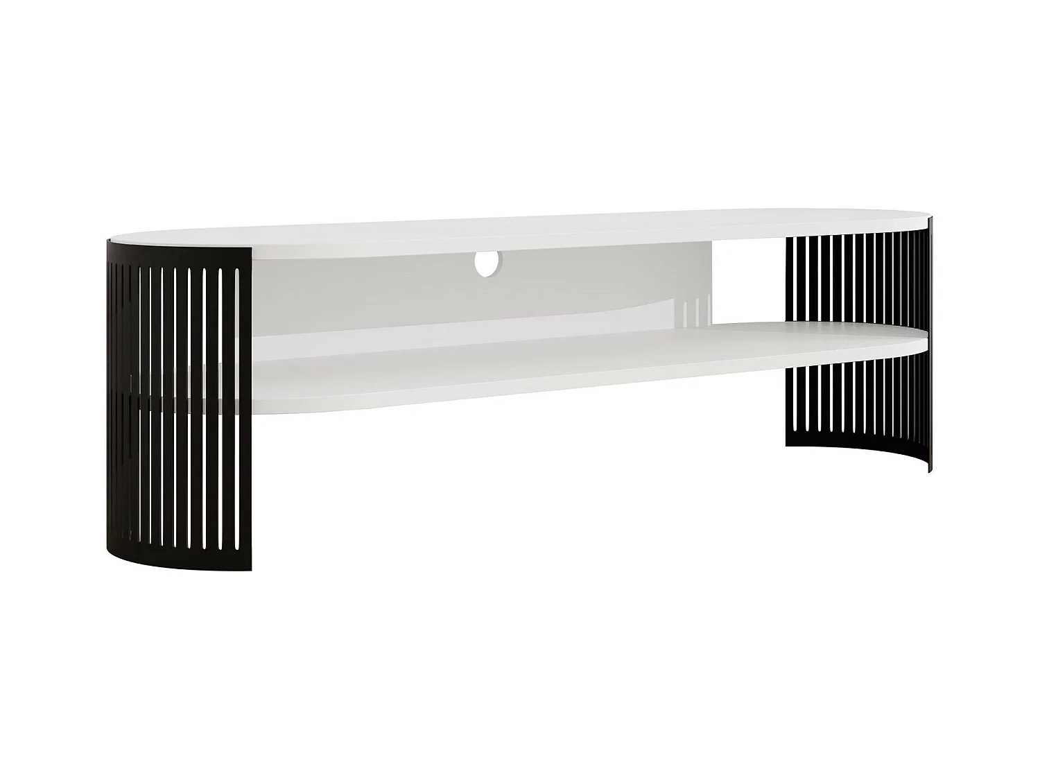 Meuble TV Sordore 121, Noir|Blanc, 140x40x40cm