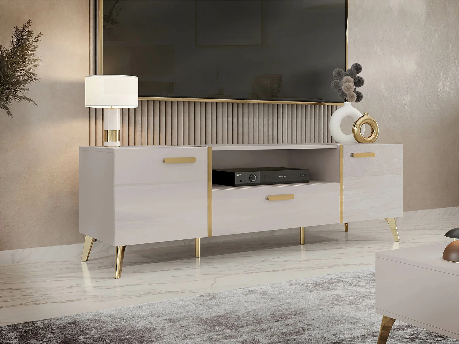 Mobile porta TV Comfivo Teslomo 113, Cachemire|D'oro|Cashmere lucido, 154x47x38cm