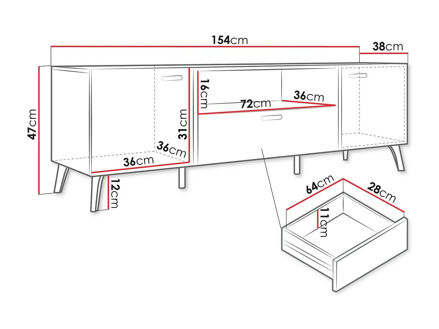 Mobile porta TV Comfivo Teslomo 113, Cachemire|D'oro|Cashmere lucido, 154x47x38cm