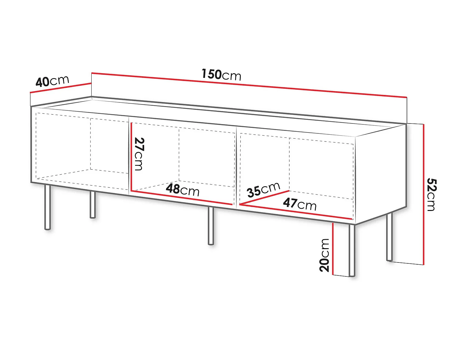 Meuble TV Melbela 106, Olivier clair|Chêne, 150x52x40cm