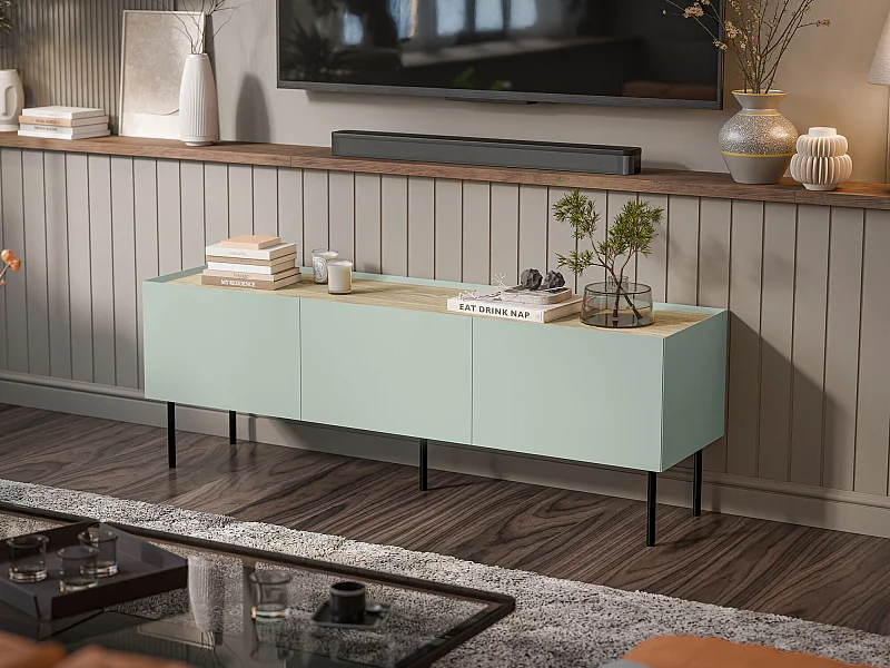 Meuble TV Melbela 106, Chêne|Olivier clair, 150x52x40cm