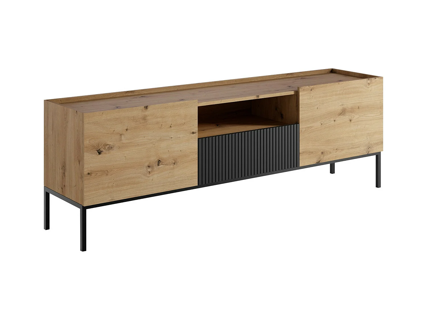 Meuble TV Lunole 109, Chêne Artisan|Noir, 180x60x42cm