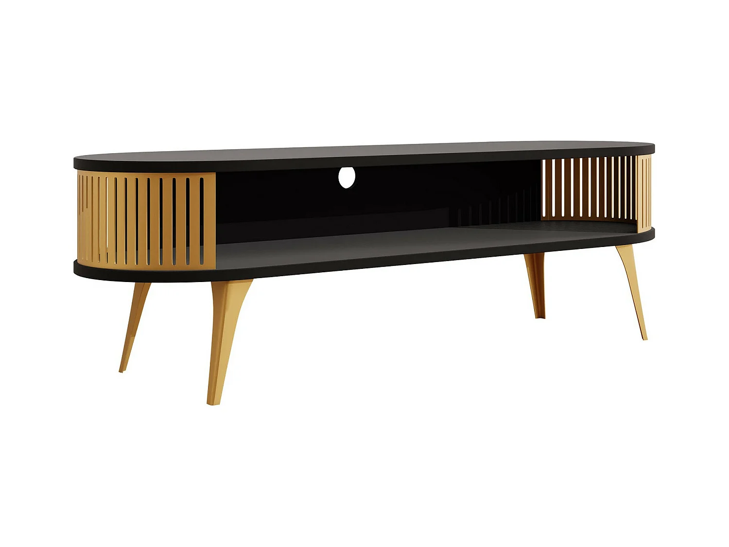 Meuble TV Sordore 109, Doré|Noir, 140x44x40cm