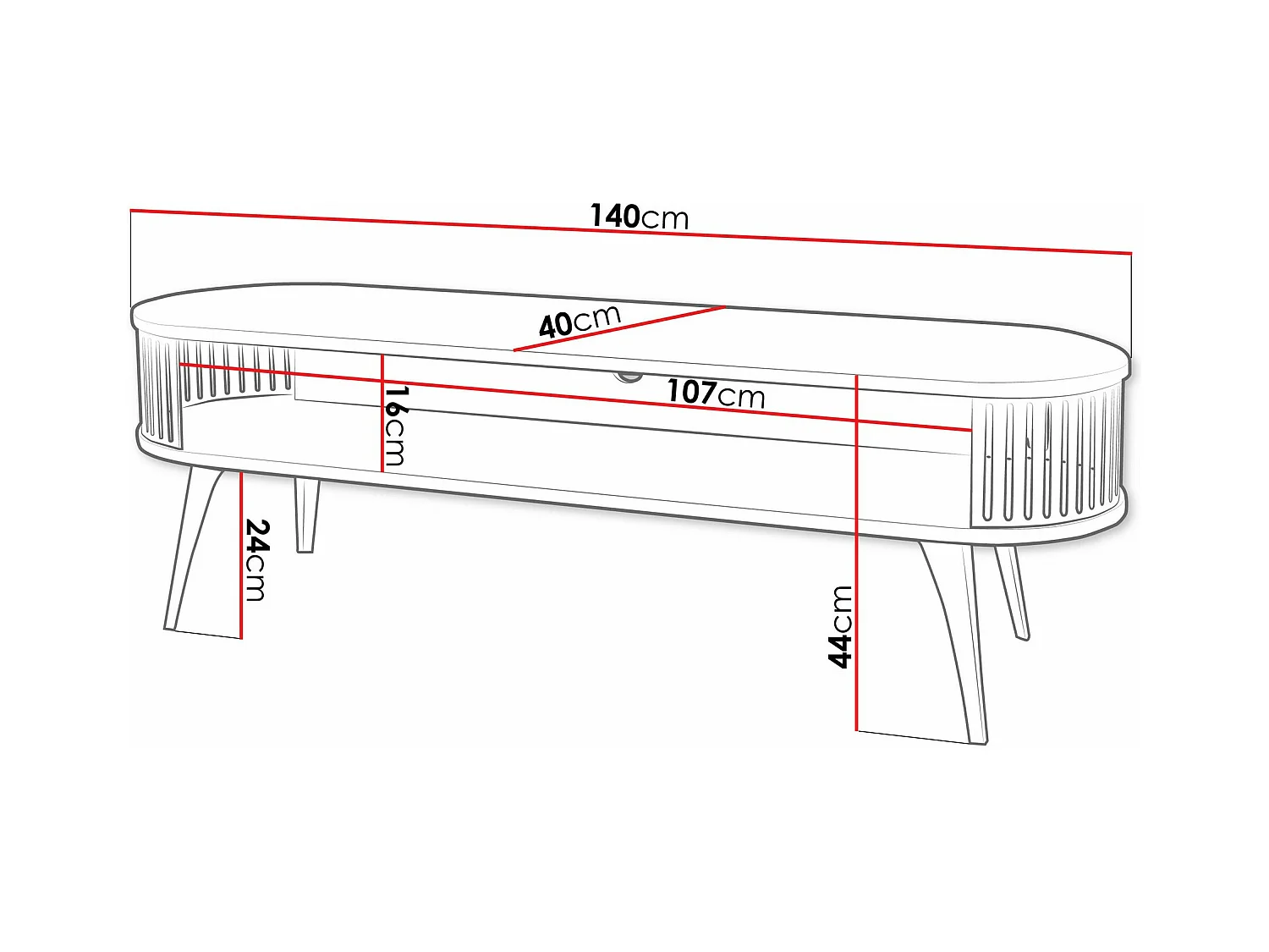 Meuble TV Sordore 109, Doré|Noir, 140x44x40cm