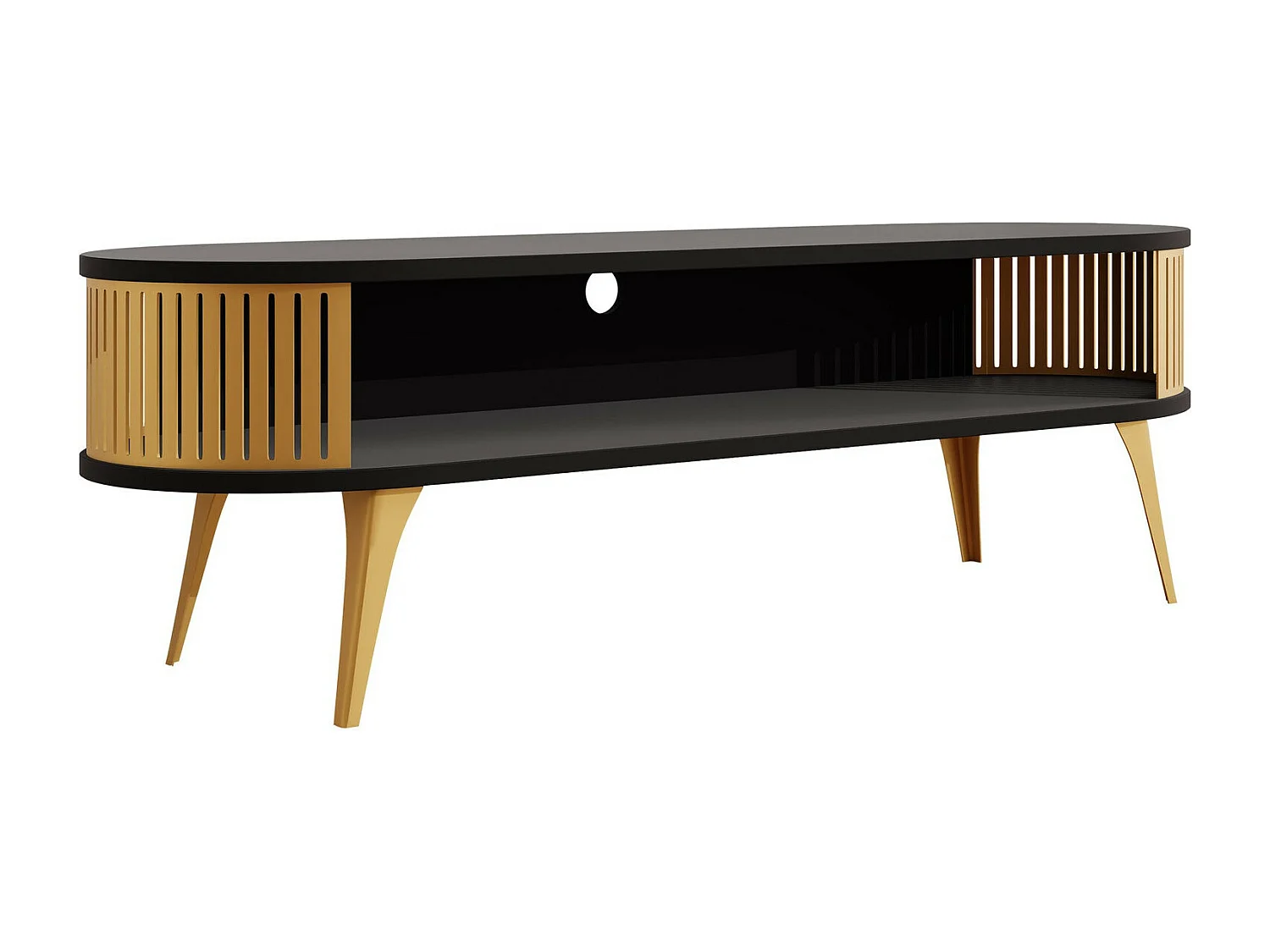 Meuble TV Sordore 109, Noir|Doré, 140x44x40cm