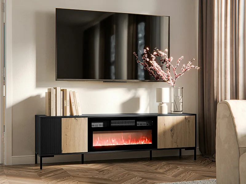 Meuble TV Etrfelu 109, Chêne Artisan|Noir, 180x54x40cm