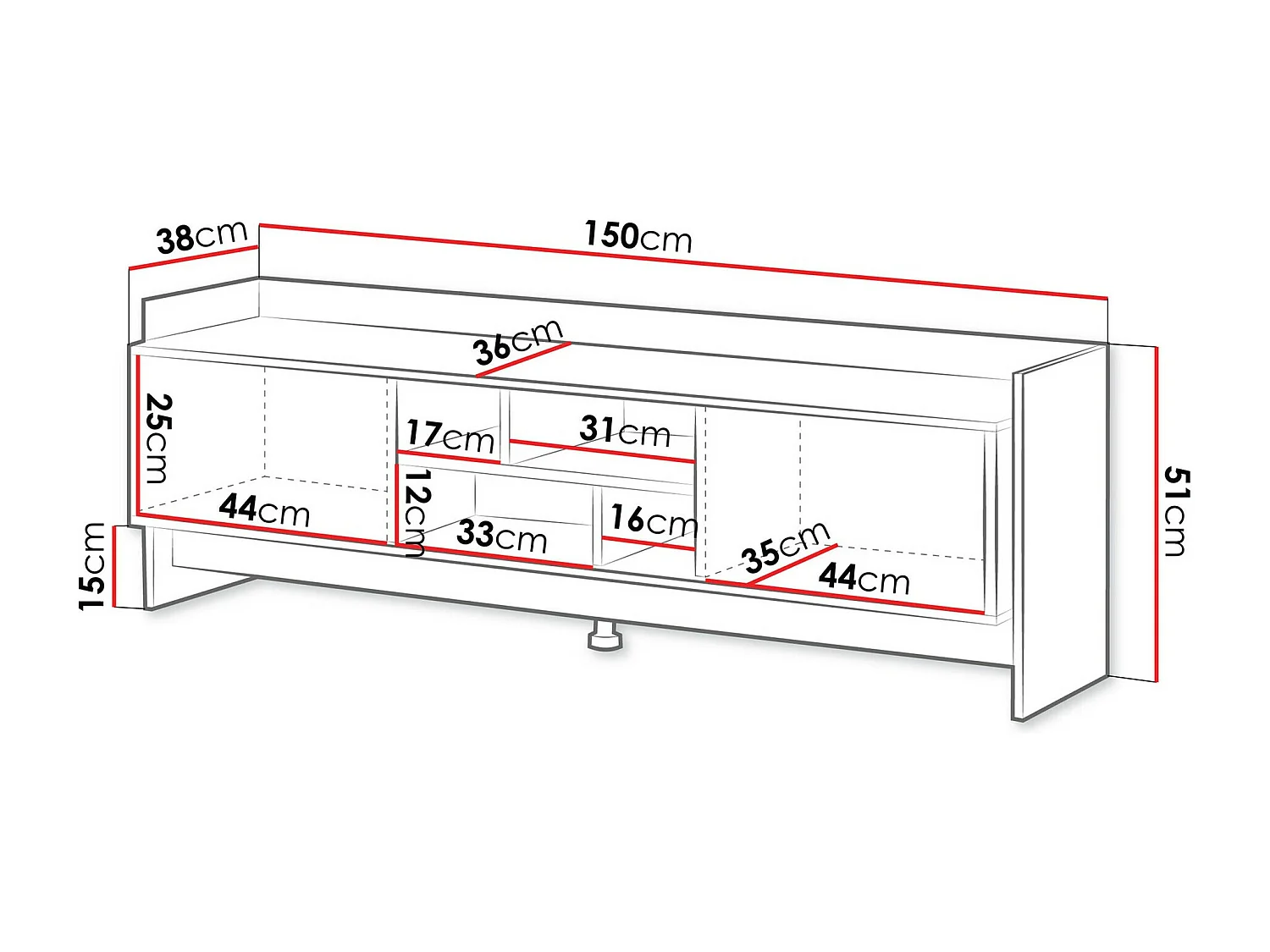 Mobile porta TV Mavnoli 105, Nero|Quercia, 150x51x38cm