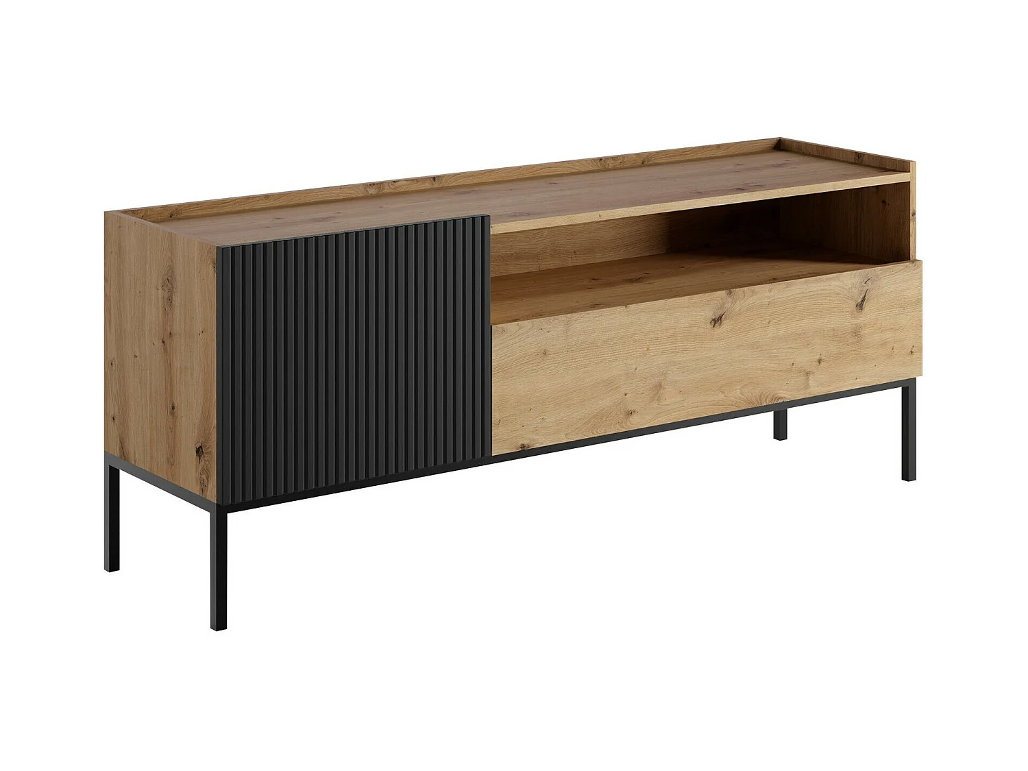 Meuble TV Lunole 108, Noir|Chêne Artisan, 150x60x42cm