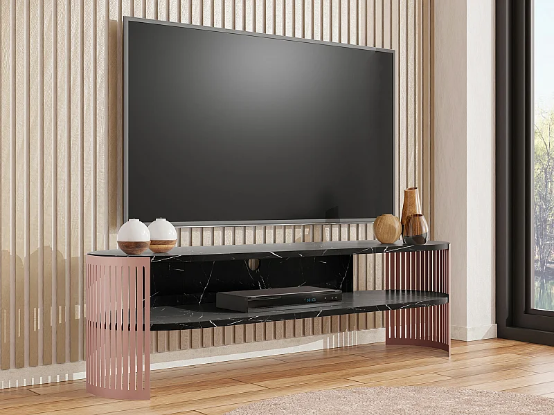 Meuble TV Sordore 123, Rose|Marbre blanc, 140x44x40cm