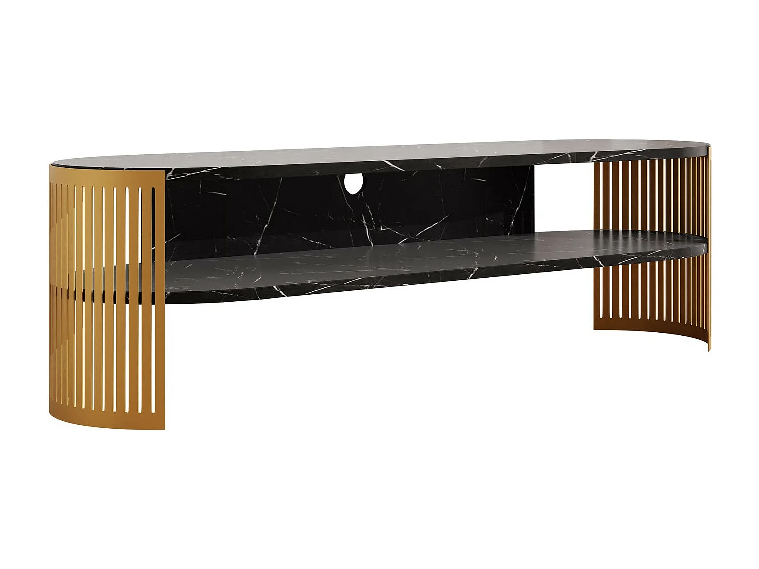 Mobile porta TV Sordore 122, D'oro|Marmo nero, 140x44x40cm