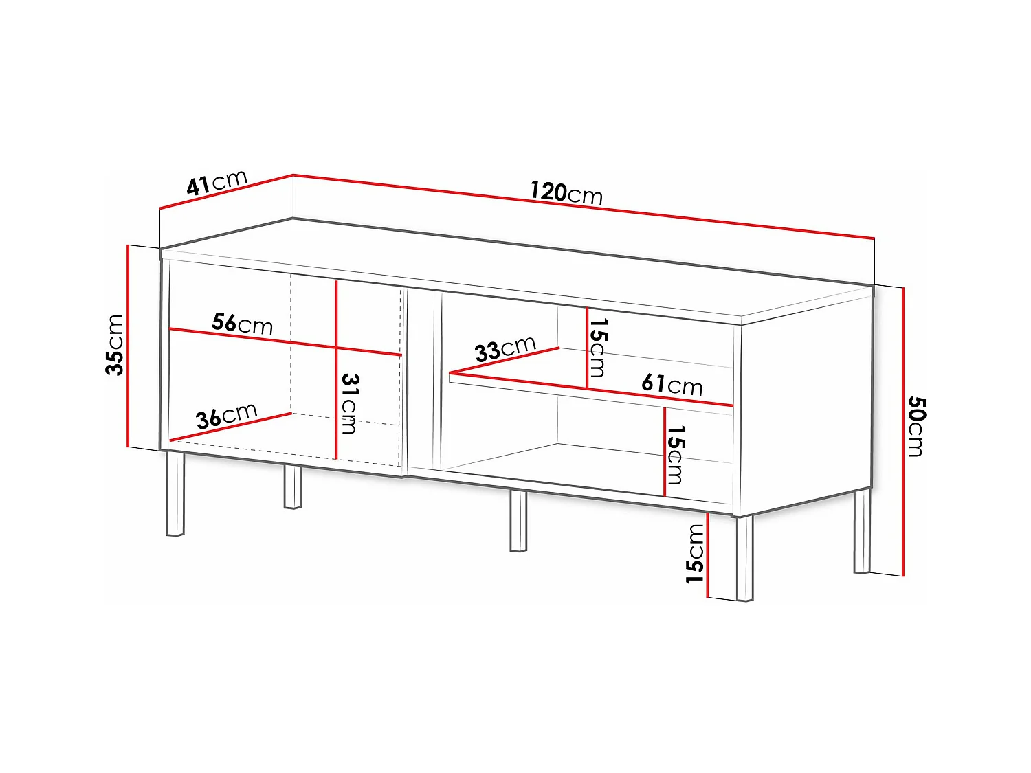 Meuble TV Lumiri 106, Chêne|Noir, 120x50x41cm