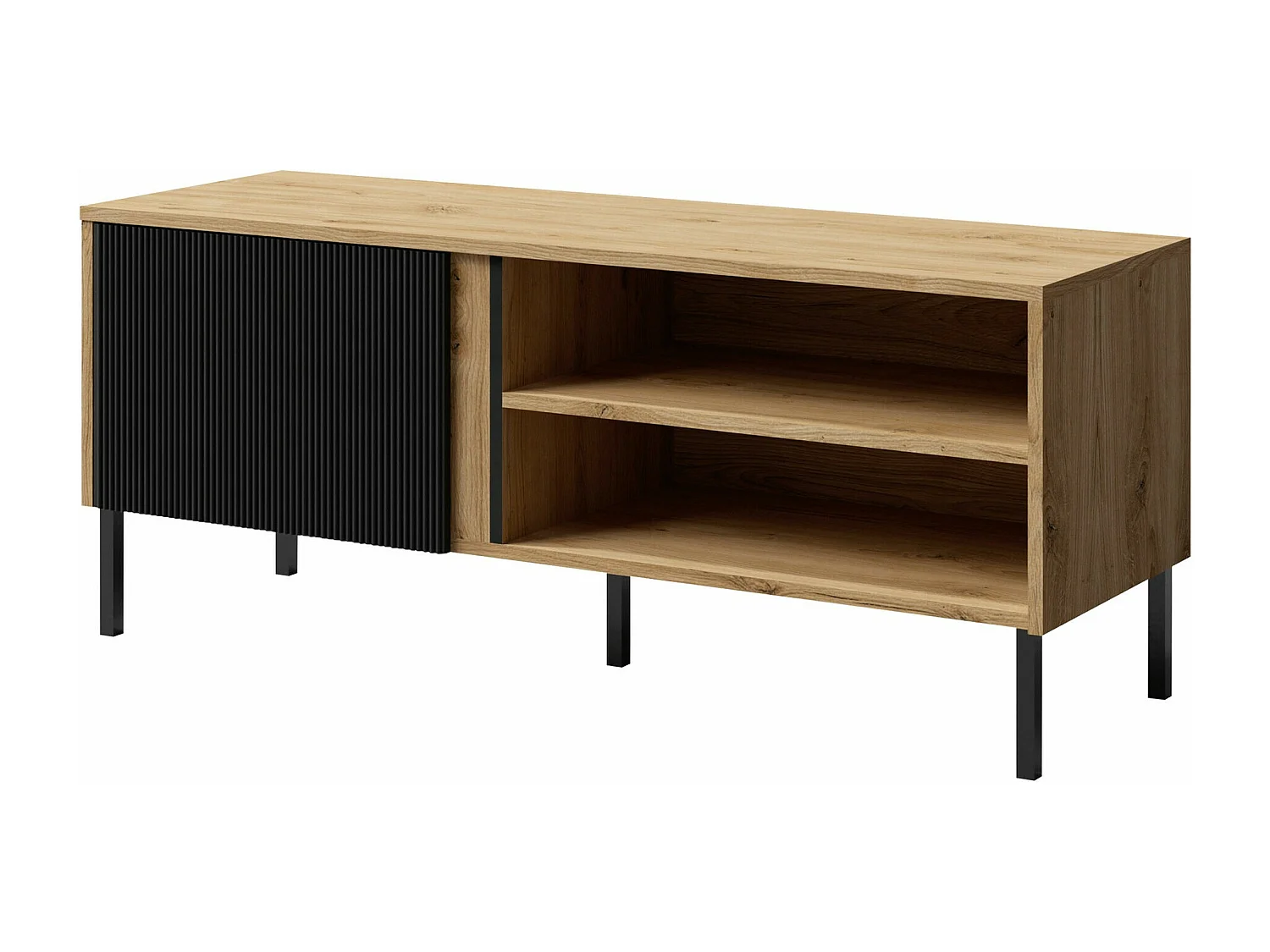 Meuble TV Lumiri 106, Noir|Chêne, 120x50x41cm