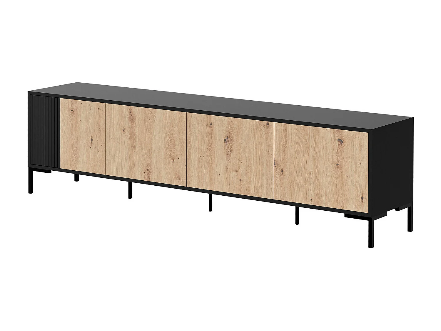 Mobile porta TV Etrfelu 106, Nero|Rovere Artisan, 200x54x40cm