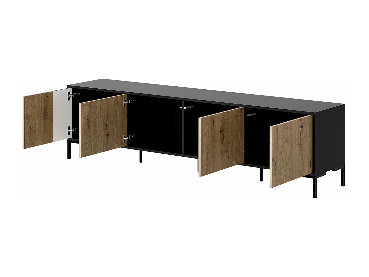 Mobile porta TV Etrfelu 106, Nero|Rovere Artisan, 200x54x40cm