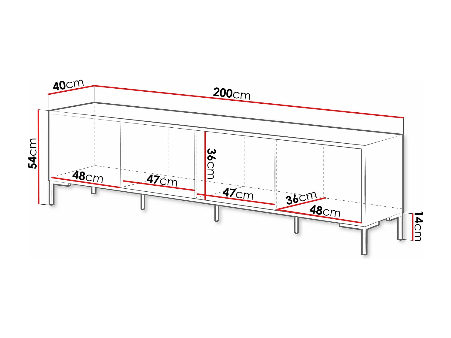 Mobile porta TV Etrfelu 106, Nero|Rovere Artisan, 200x54x40cm