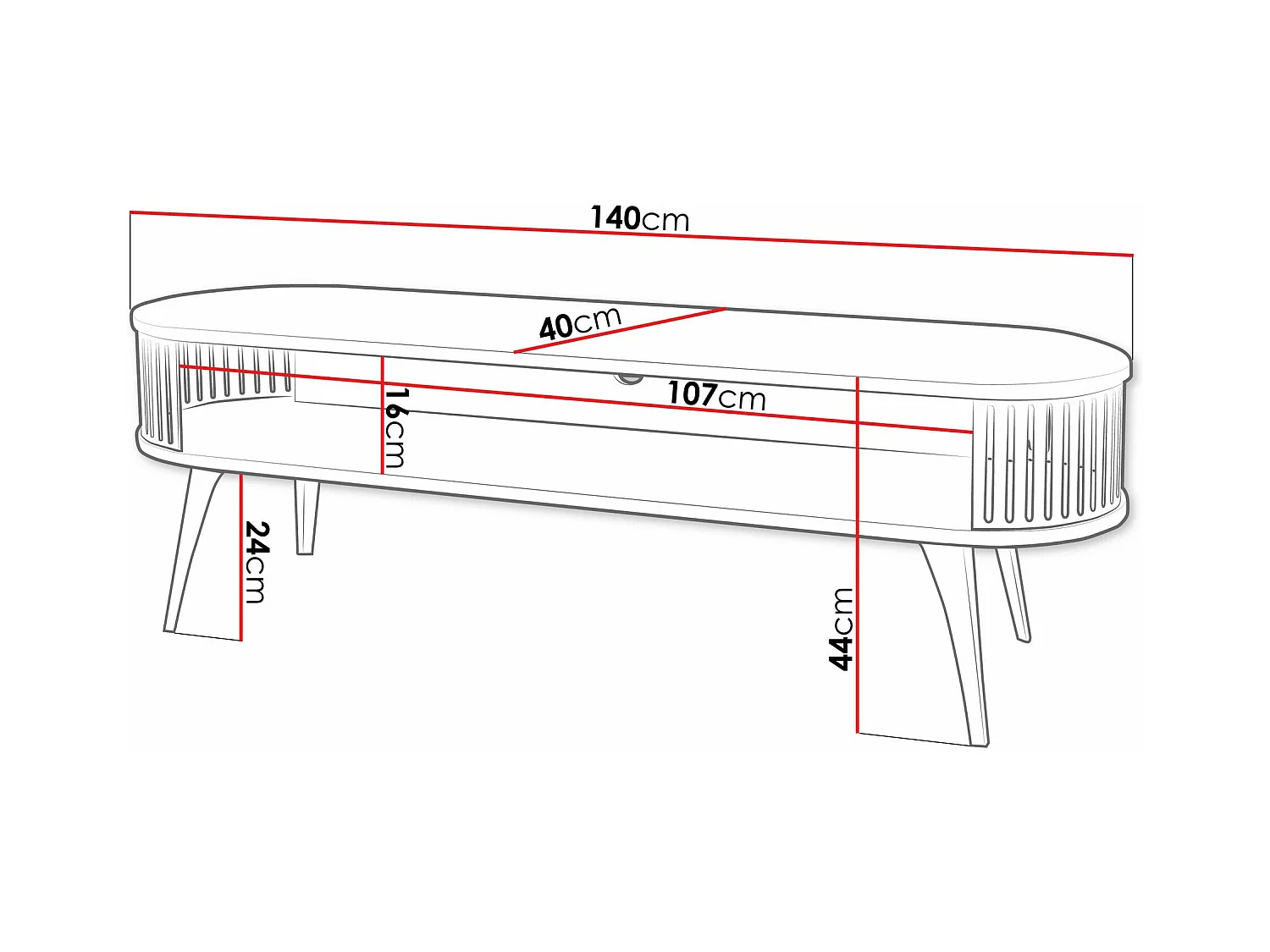 Meuble TV Sordore 108, Noir|Chêne doré artisanal, 140x44x40cm