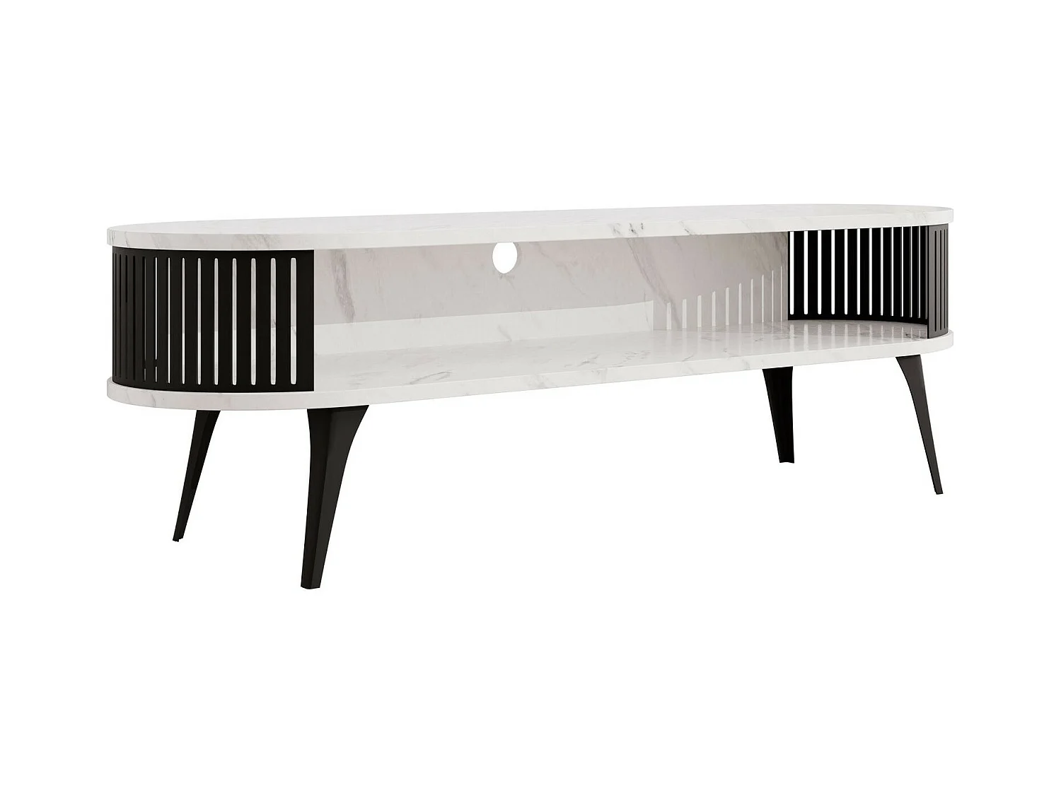 Meuble TV Sordore 108, Marbre blanc|Blanc, 140x44x40cm