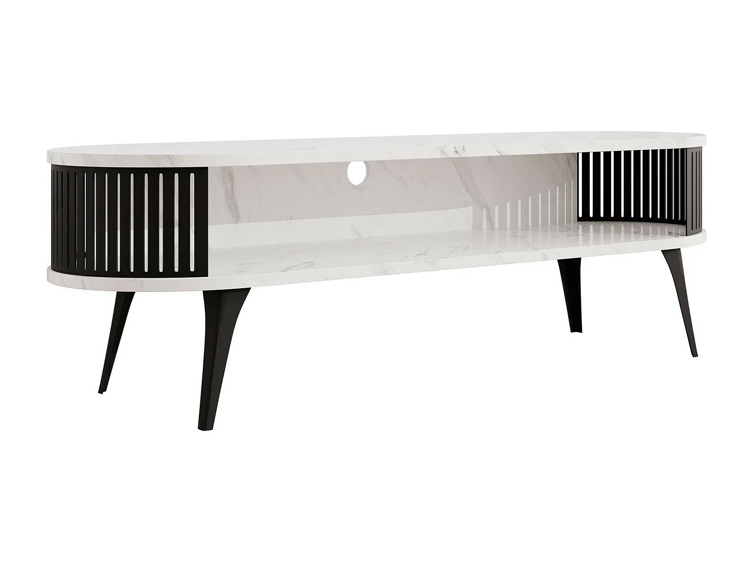 Meuble TV Sordore 108, Marbre blanc|Blanc, 140x44x40cm