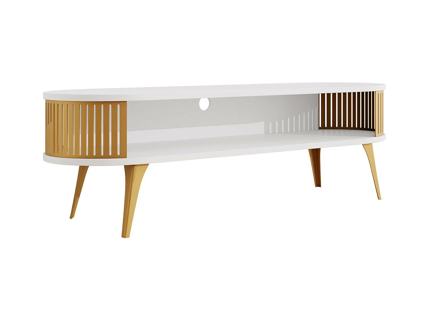 Meuble TV Sordore 109, Blanc|Doré, 140x44x40cm