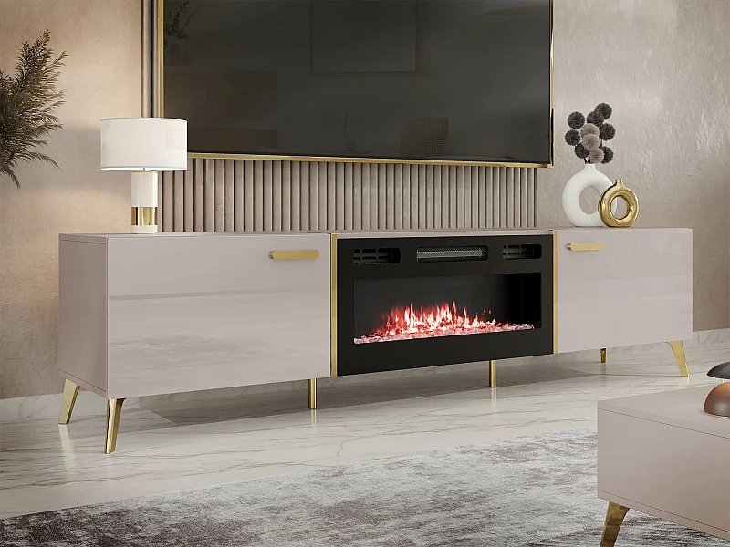 Meuble TV Comfivo Teslomo 112, Cachemire|Doré|Cachemire Brillant, 214x50x38cm