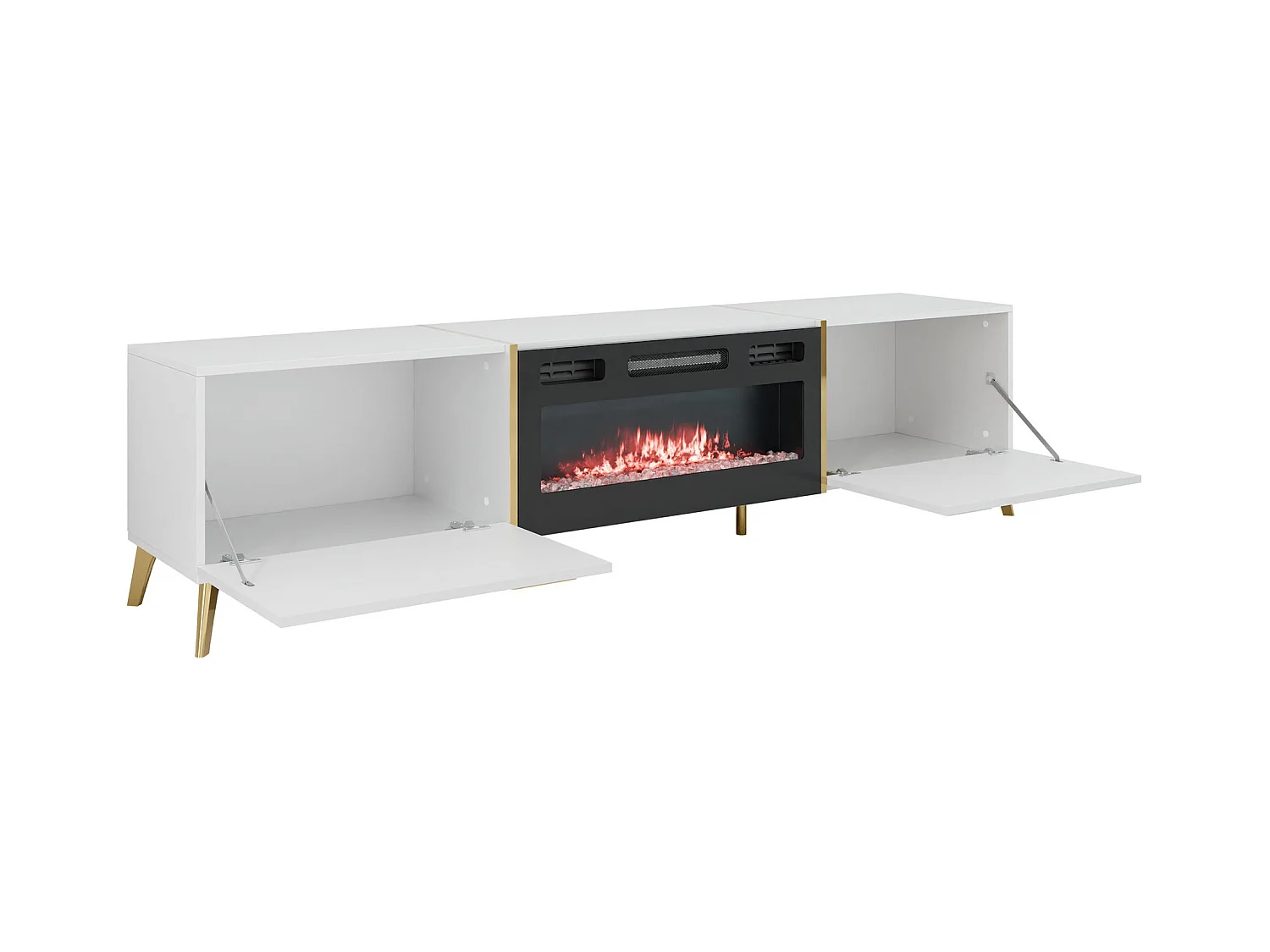 Meuble TV Comfivo Teslomo 112, Cachemire|Doré|Cachemire Brillant, 214x50x38cm