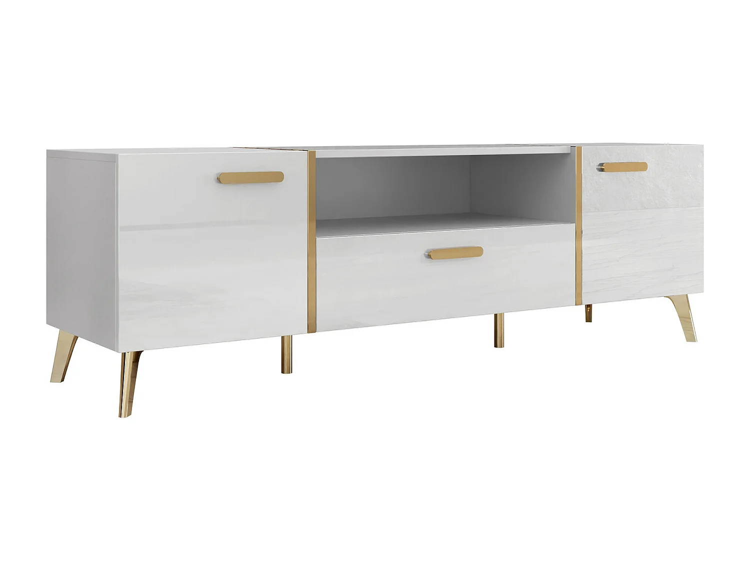 Mobile porta TV Comfivo Teslomo 113, D'oro|Bianco lucido|Bianco, 154x47x38cm