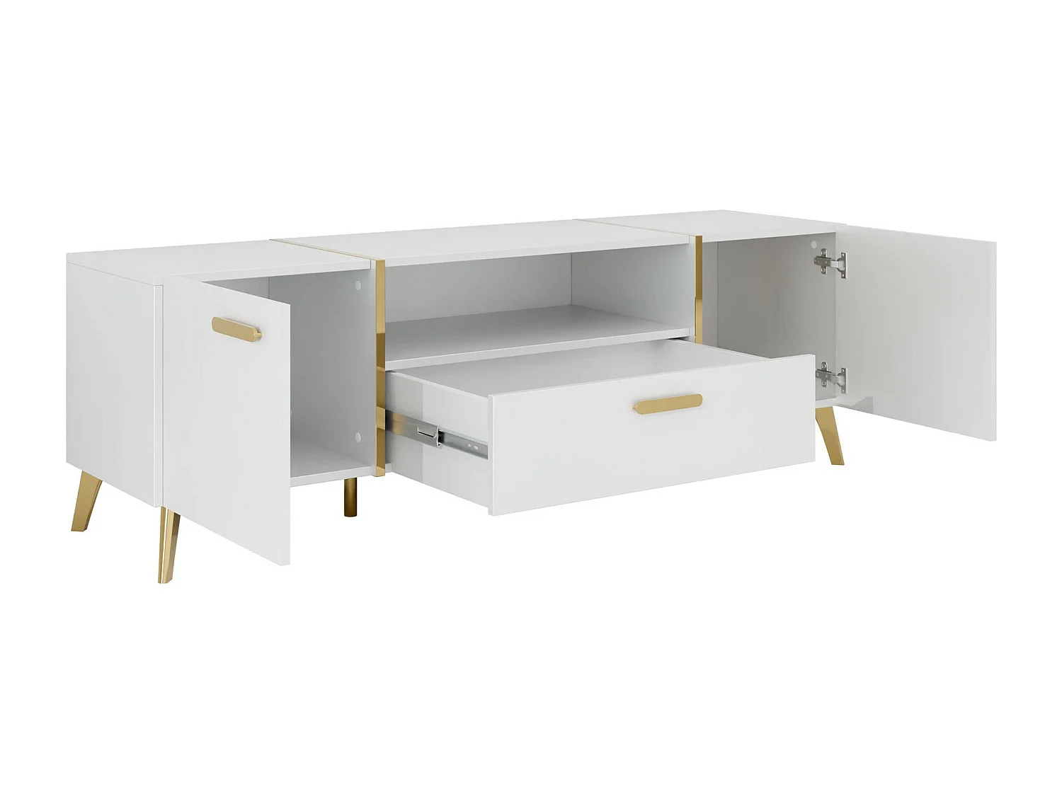 Mobile porta TV Comfivo Teslomo 113, D'oro|Bianco lucido|Bianco, 154x47x38cm