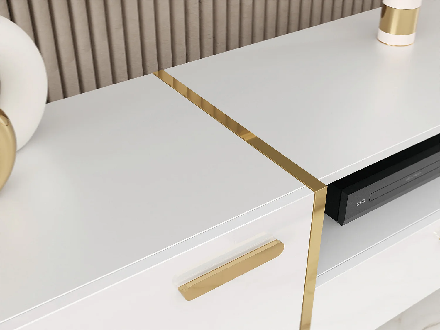 Mobile porta TV Comfivo Teslomo 113, D'oro|Bianco lucido|Bianco, 154x47x38cm