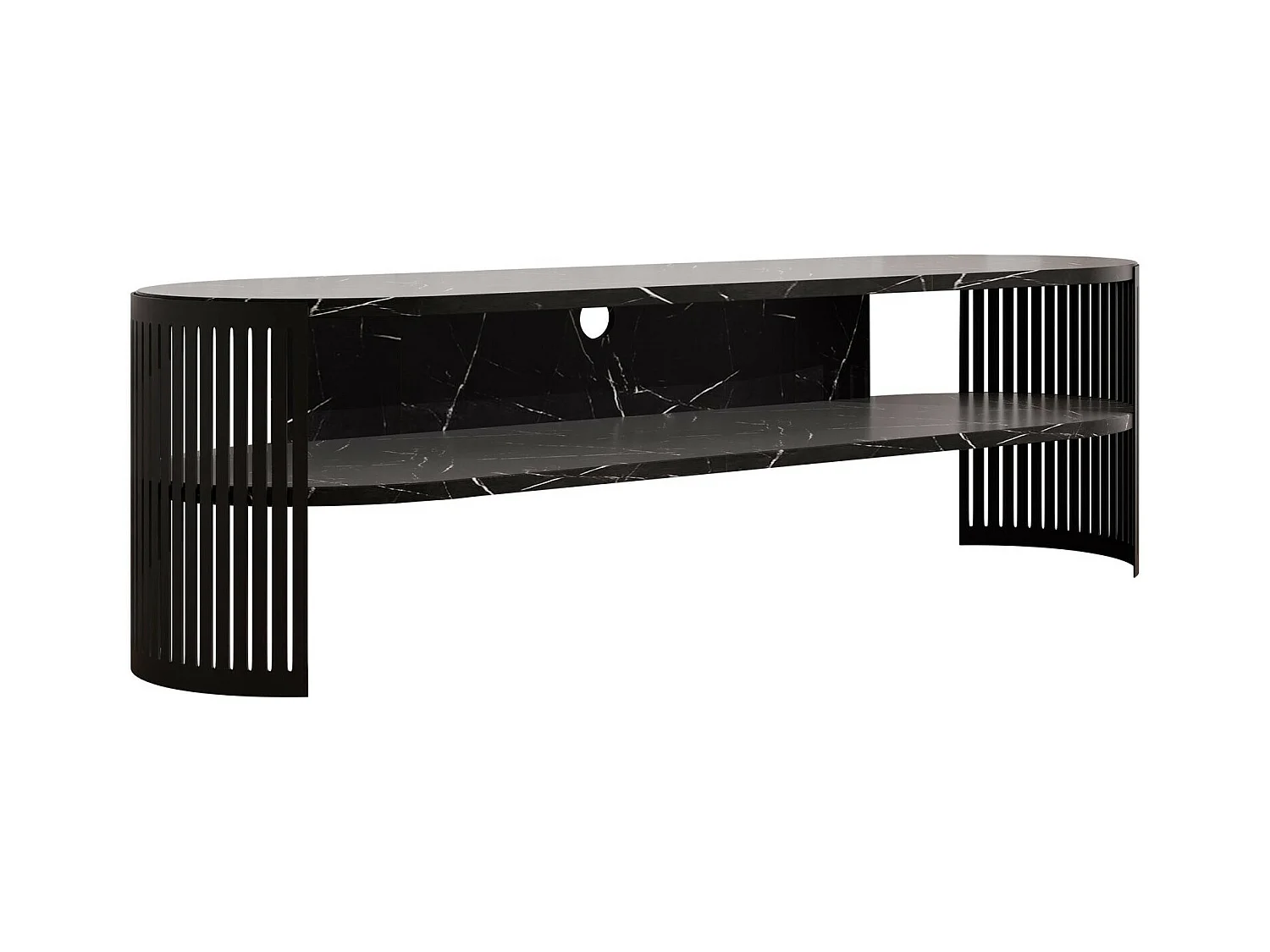 Meuble TV Sordore 121, Marbre noir|Noir, 140x40x40cm