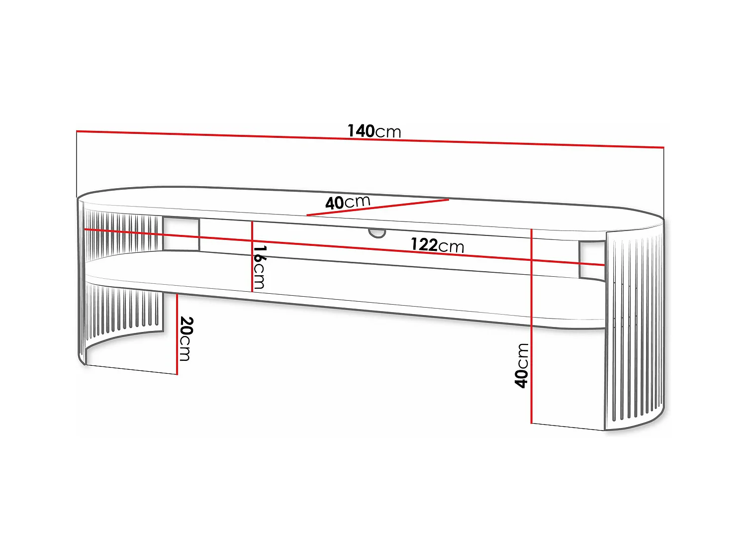Meuble TV Sordore 121, Marbre noir|Noir, 140x40x40cm