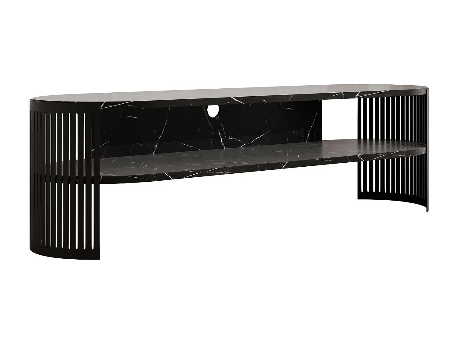 Meuble TV Sordore 121, Marbre noir|Noir, 140x40x40cm