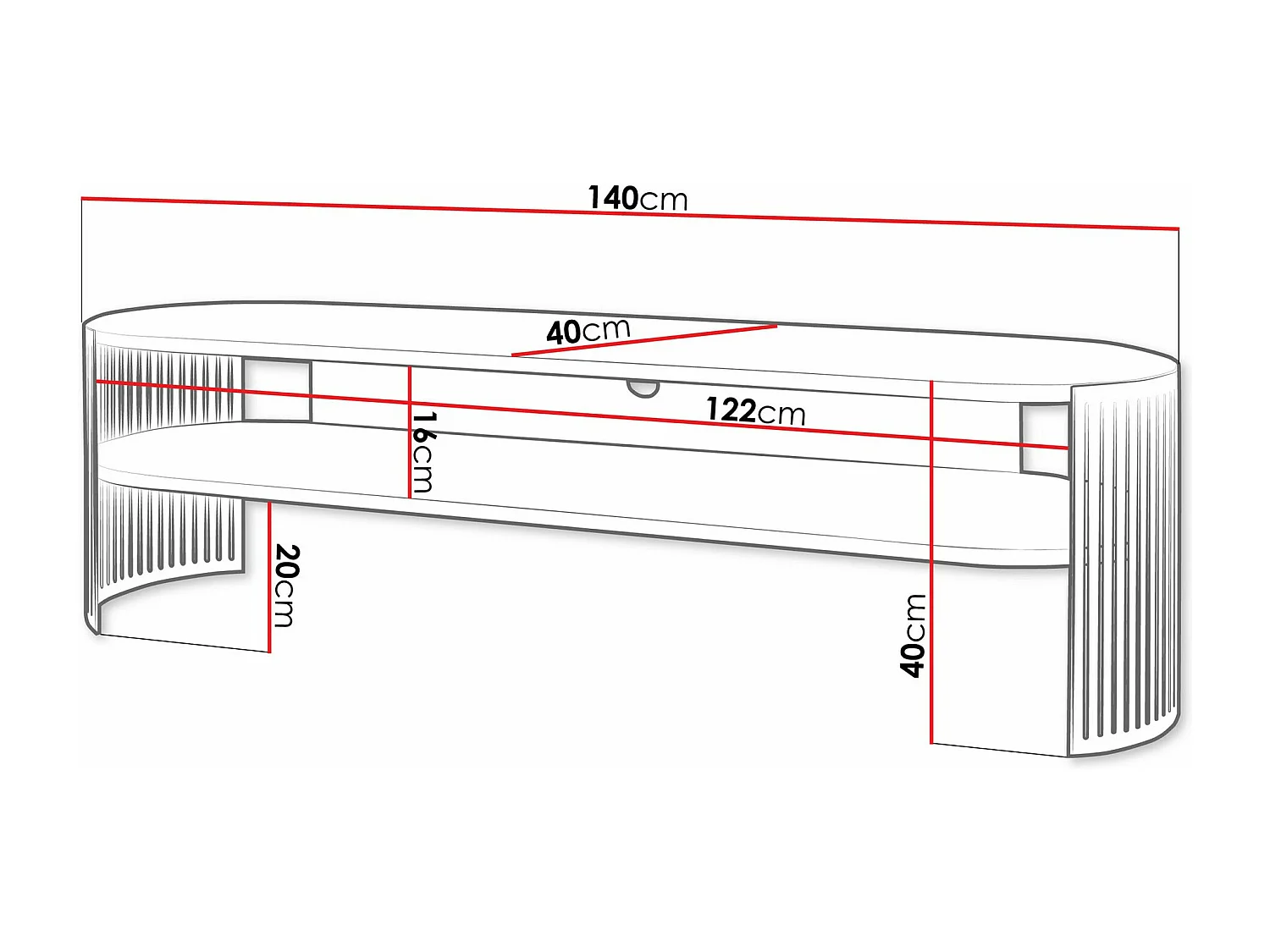 Meuble TV Sordore 121, Marbre noir|Noir, 140x40x40cm