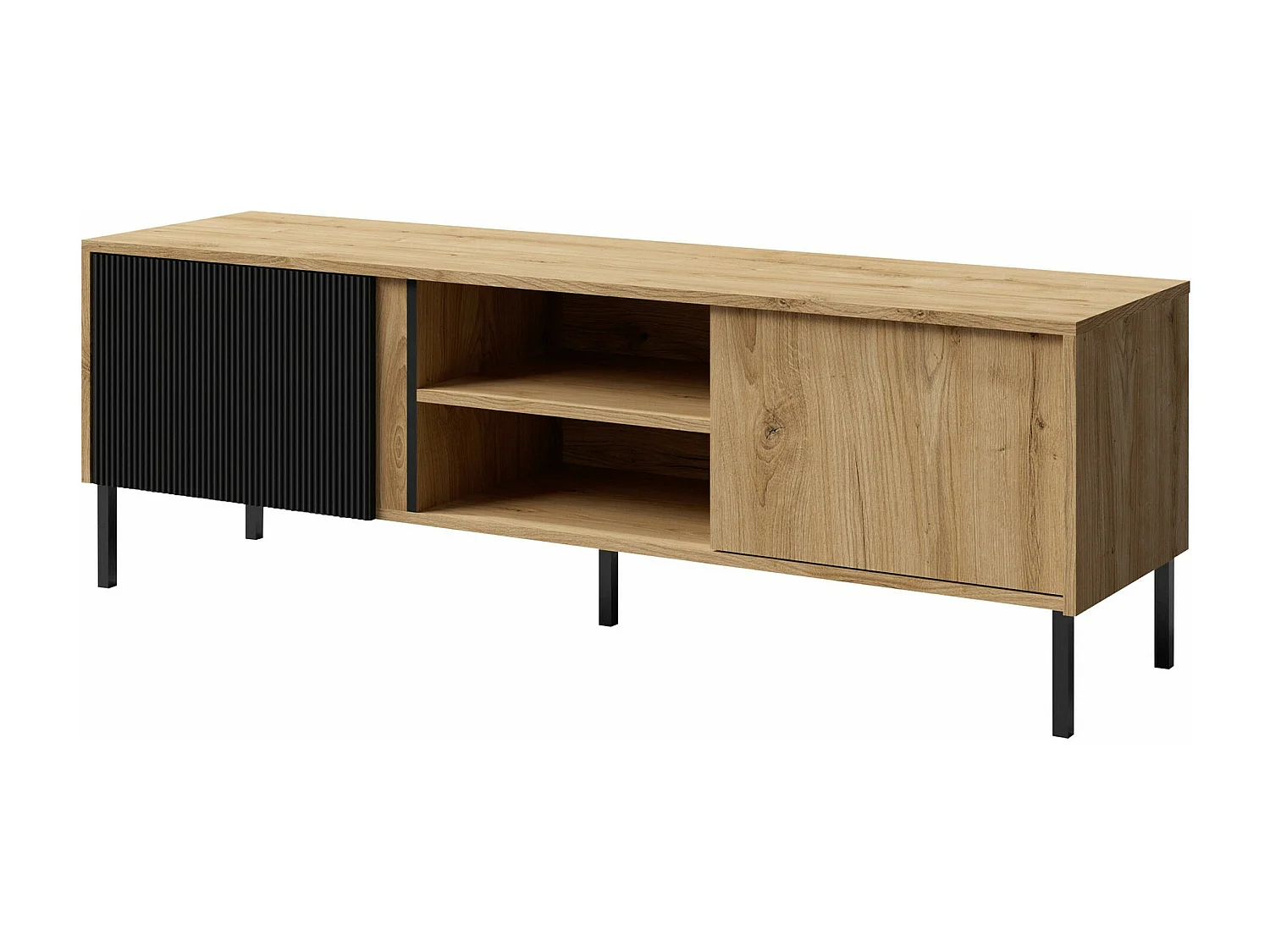 Meuble TV Lumiri 105, Noir|Chêne, 150x50x41cm