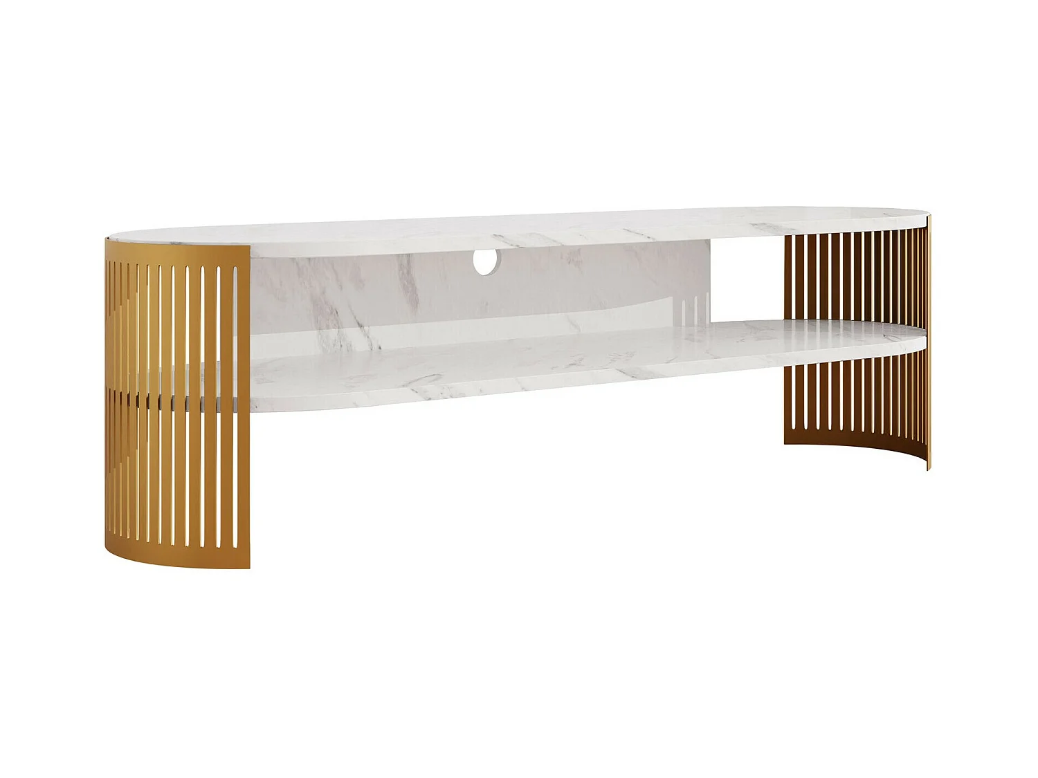 Meuble TV Sordore 122, Doré|Marbre blanc, 140x44x40cm